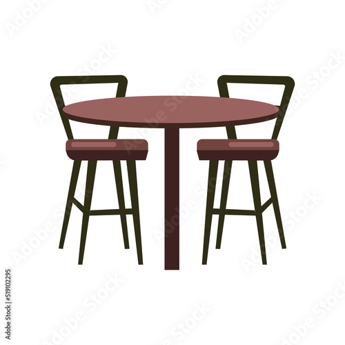 Restaurant table and chairs semi flat color vector object. Cafe furniture. Guest service. Full sized item on white. Cafeteria simple cartoon style illustration for web graphic design and animation