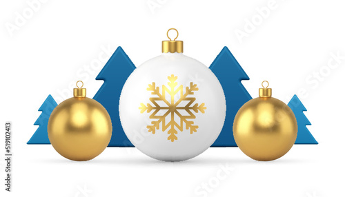 Premium Christmas ball toy with blue slim spruce bauble December holiday composition 3d icon vector