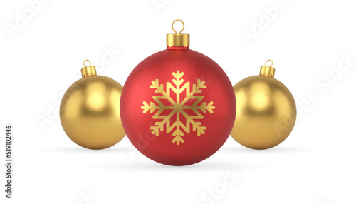 Metallic glossy Christmas ball toy with snowflake winter holiday ornament realistic 3d icon vector