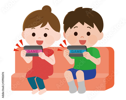 ゲームに熱中する子供たち　イラスト