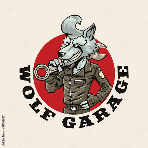 Wolf Garage Mascot logo Illustration