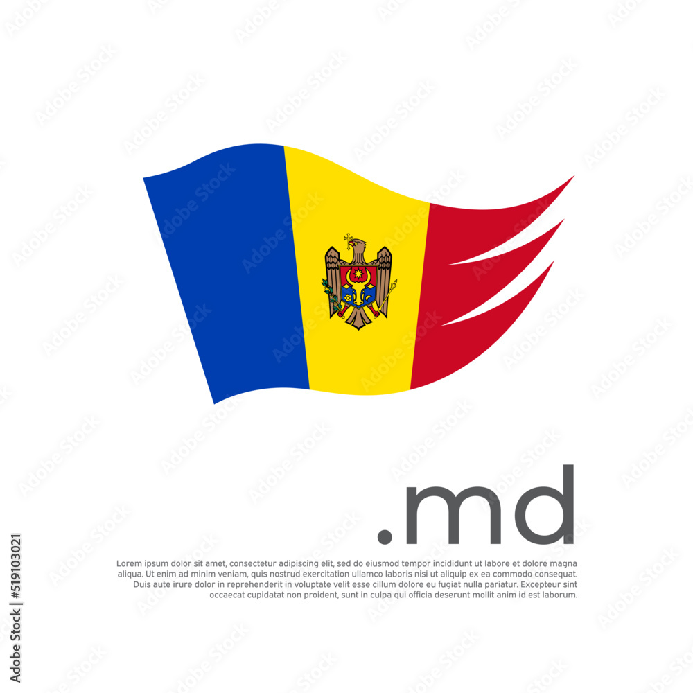 Fototapeta premium Moldova flag. Vector stylized design national poster on a white background. Moldavian flag painted with abstract brush strokes with md domain, place for text. State patriotic banner of moldova, cover