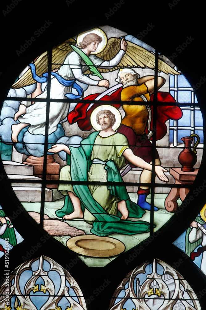 Stained glass in Saint SŽverin church : Saint John the Baptist martyred.