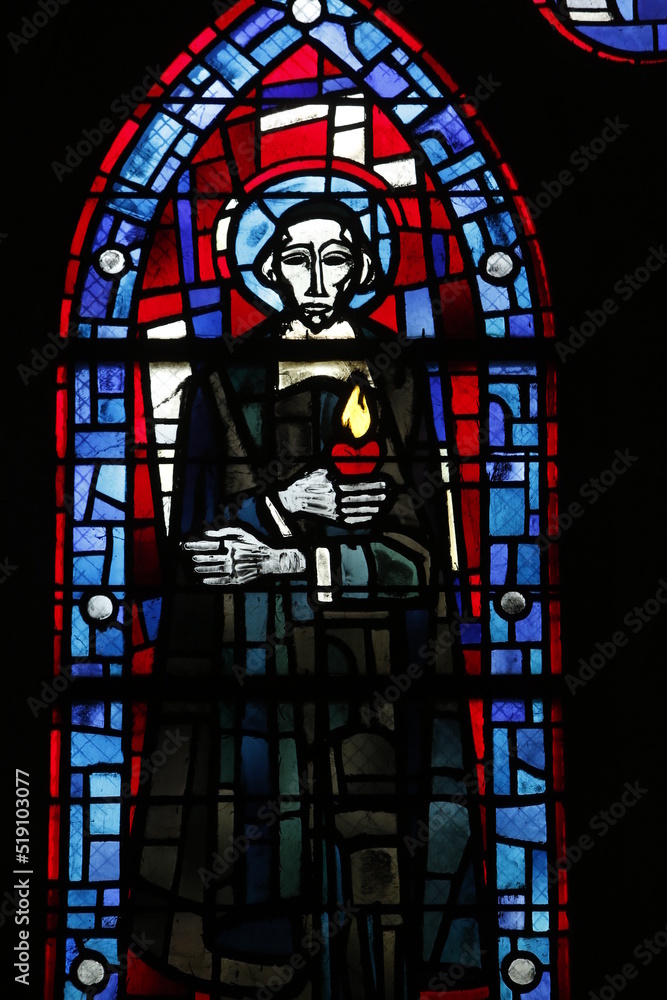 Obraz premium Stained glass in Notre Dame de Coutances cathedral : Saint Jean Eudes.