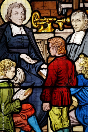 Stained glass in Saint-HonorŽ d'Eylau church  : saint John Bosco (Don Bosco)
