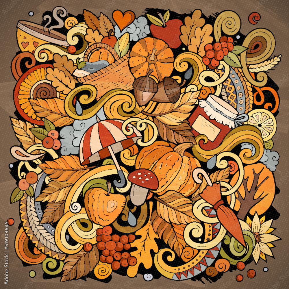 Autumn cartoon vector doodles illustration