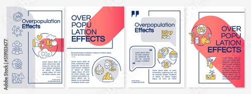 Overpopulation effects red and grey brochure template. Global problems. Leaflet design with linear icons. Editable 4 vector layouts for presentation, annual reports. Questrial, Lato-Regular fonts used