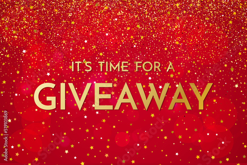 Time for a giveaway - banner template. It s time for a Giveaway phrase on red glitter background. Christmas and New Year giveaway - holiday baner template. Vector illustration