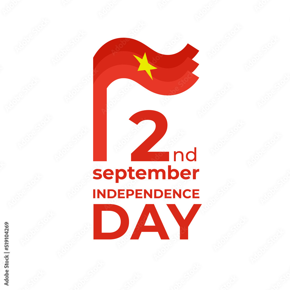 September 2, vietnam independence day. Vector template with wavy vietnamese flag in simple concise style, icon. National holiday of Vietnam on september 2nd. Independence day greeting card September 2, vietnam independence day. Vector template with wavy vietnamese flag in simple concise style, icon. National holiday of Vietnam on september 2nd. Independence day greeting card