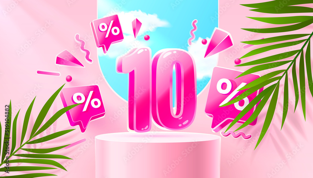 Mega sale special offer, Stage podium percent 10, Stage Podium Scene with for Award, Decor element background. Vector