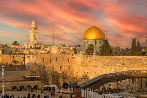 Western Wall Plaza, the Temple Mount at sunset, Jerusalem
