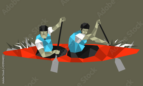 Sports silhouette action kayak group set