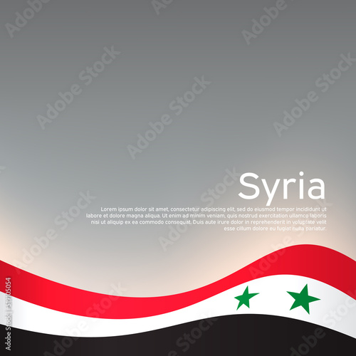 Abstract waving Syria flag. National syrian poster. Creative background for design of patriotic holiday card. State syria patriotic cover, flyer. Vector tricolor design