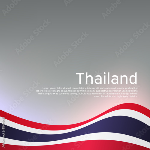 Abstract waving Thailand flag. National thai poster. Creative background for design of patriotic holiday card. State thailand patriotic cover, flyer. Vector tricolor design