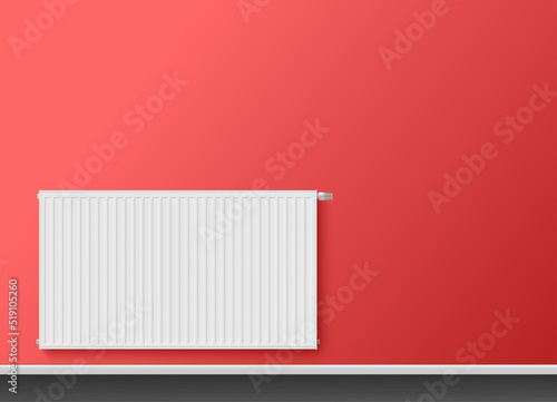 Central climate control radiator for heating red wall room interior realistic vector illustration