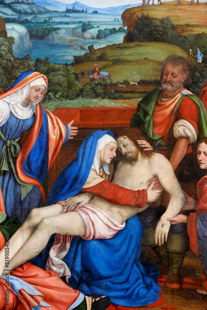 The Lamentation over the Christ's death, by Andrea di Bartolo  (1465).