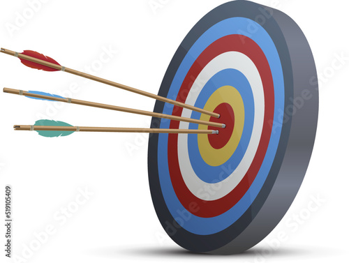 Target with three arrows in bullseye realistic vector business ambition efficiency management