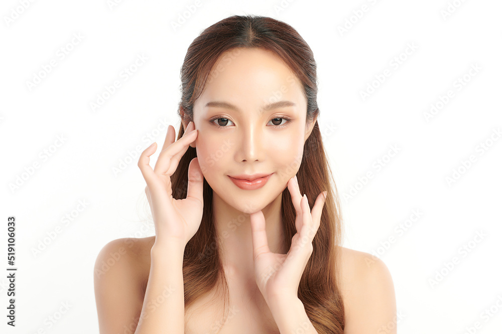 Beautiful young asian woman with clean fresh skin on white background, Face care, Facial treatment, Cosmetology, beauty and spa, Asian women portrait. Beautiful young asian woman with clean fresh skin on white background, Face care, Facial treatment, Cosmetology, beauty and spa, Asian women portrait.