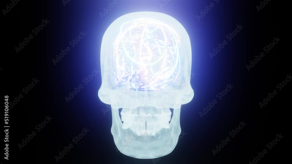 Blue skull with bright neon mind on dark background VJ loop Blue skull with bright neon mind on dark background VJ loop