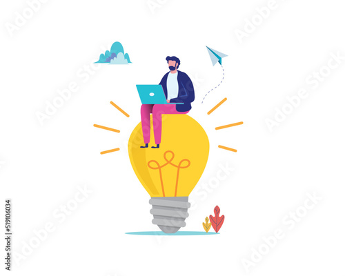  People Brainstorming for new idea, creative business ideas with a light bulbs. Business solution concept. Flat cartoon vector illustration