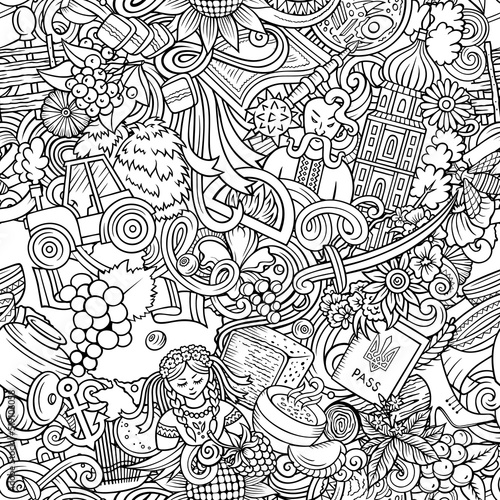 Cartoon doodles Ukraine seamless pattern