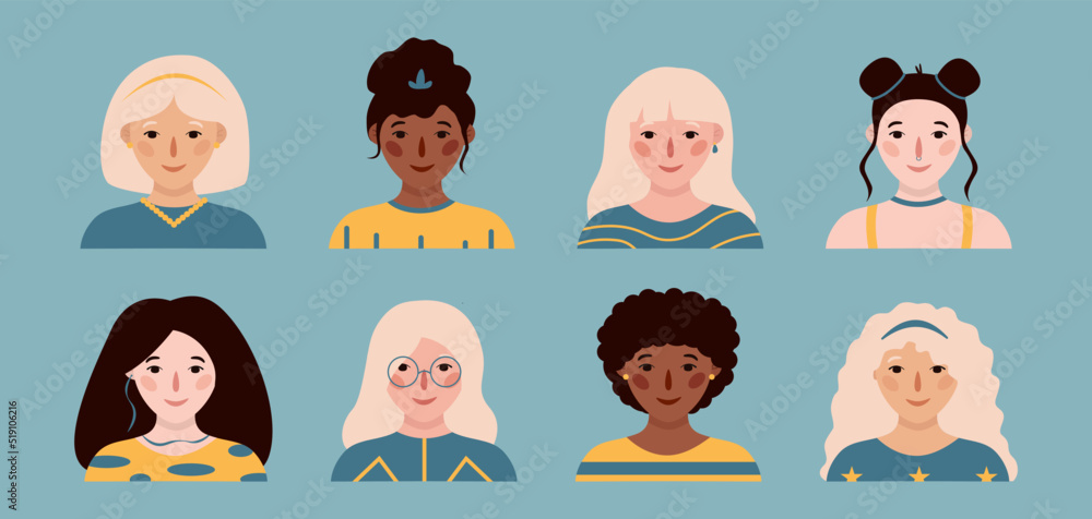 Girls portraits. Set of vector Girls portraits. Set of vector