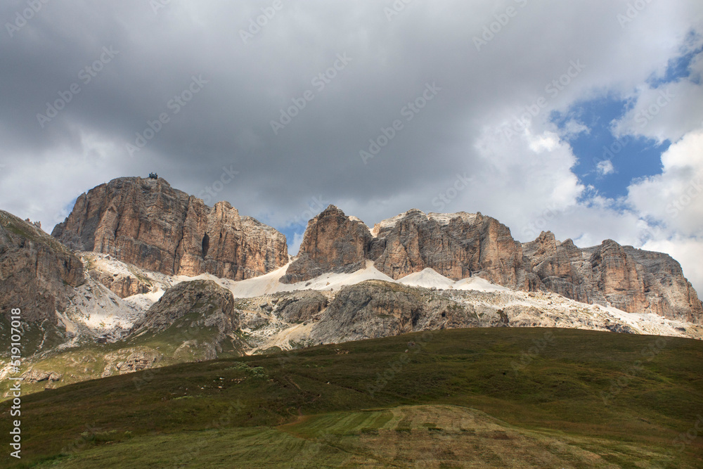 italian mountains with clouds on Pordoi