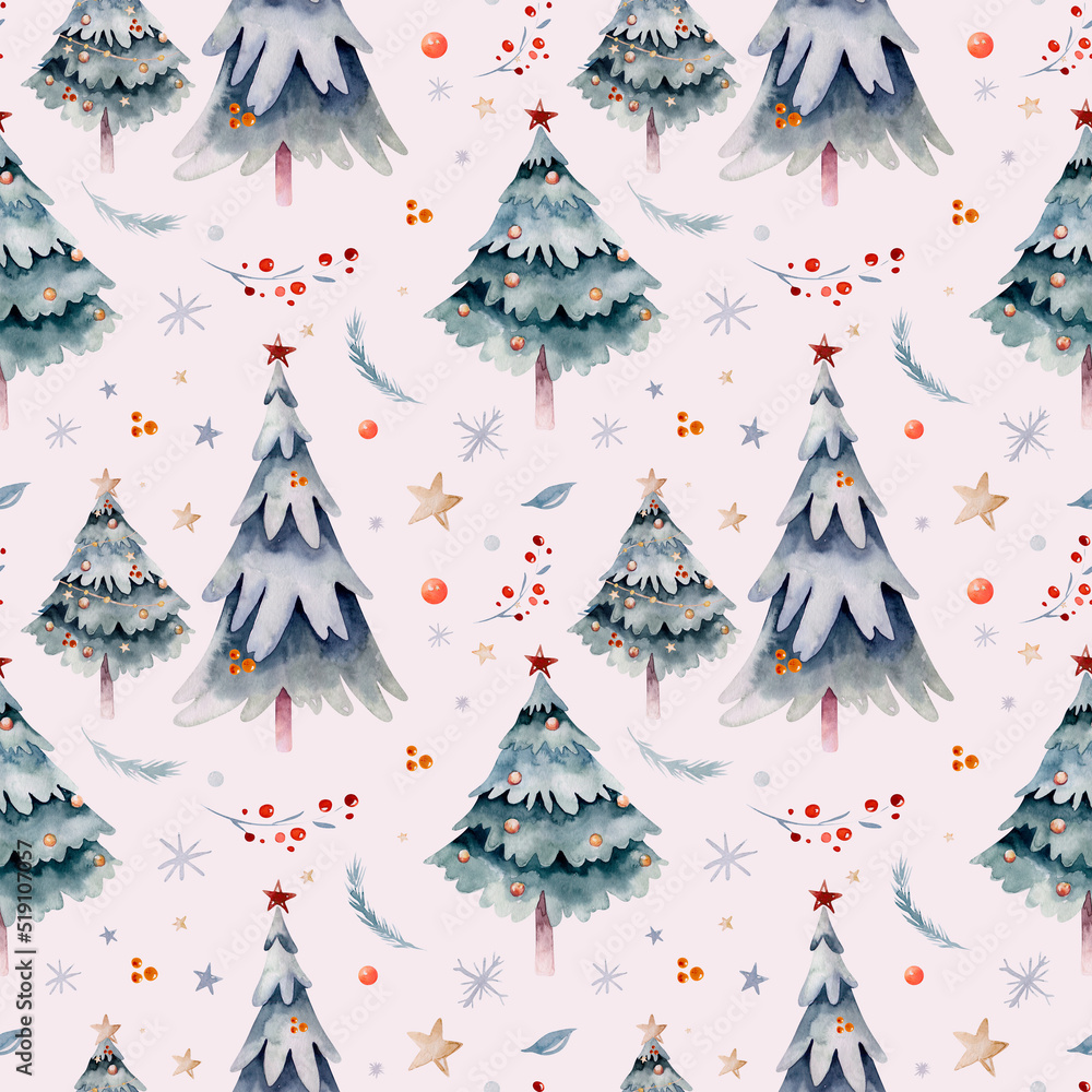 Watercolor Merry Christmas seamless pattern with snowman, christmas tree , snowman, holiday cute animals bunny rabbit, rabbit and baby deer . Christmas celebration cards. Winter new year Watercolor Merry Christmas seamless pattern with snowman, christmas tree , snowman, holiday cute animals bunny rabbit, rabbit and baby deer . Christmas celebration cards. Winter new year