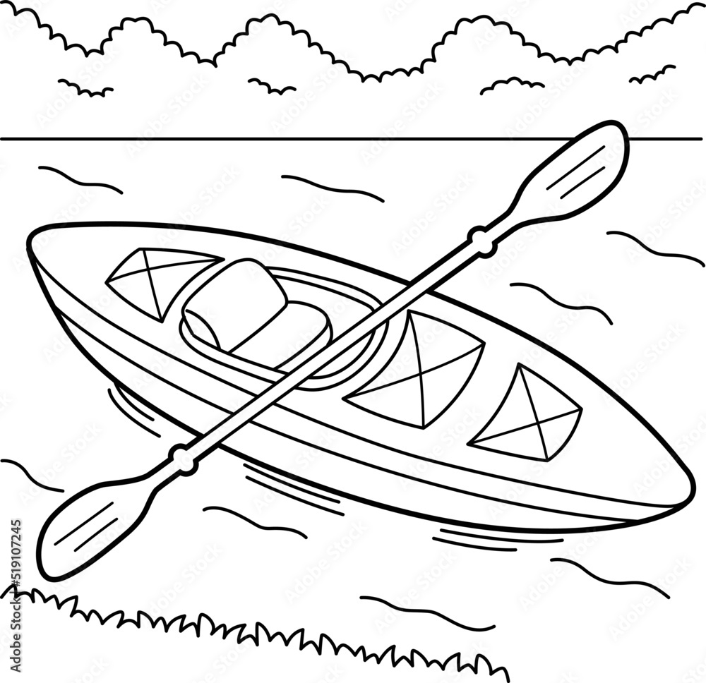 Kayak Vehicle Coloring Page for Kids Stock Vector | Adobe Stock