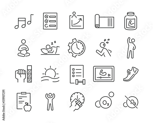 Fitness Icons - Vector Line. Editable Stroke. 