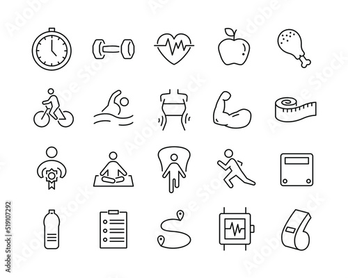 Fitness Icons - Vector Line. Editable Stroke. 