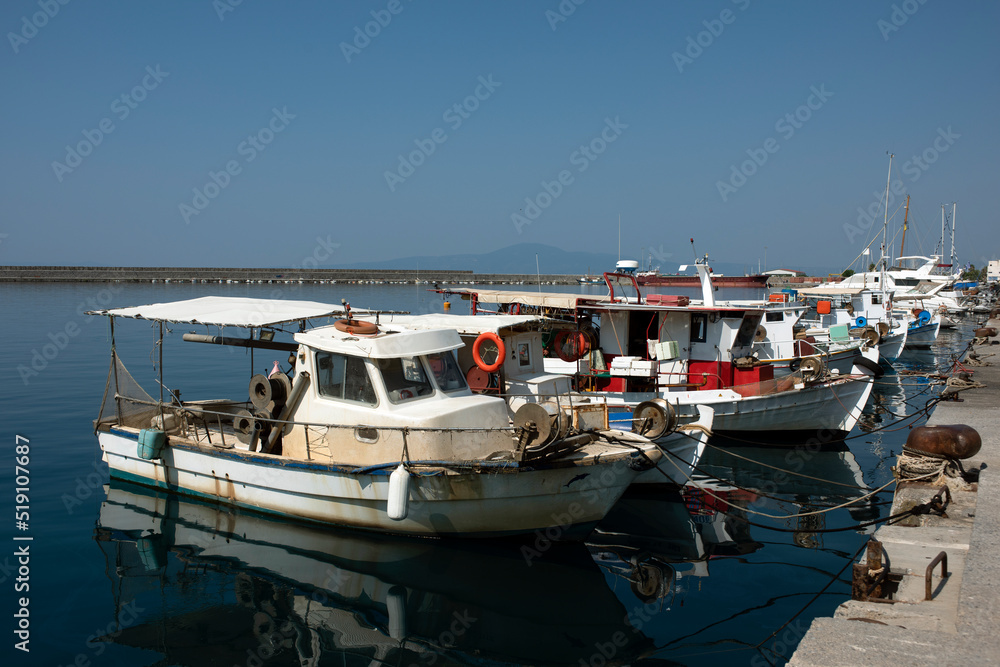 Fishing boat in the sea of Kalamata in Greece. 