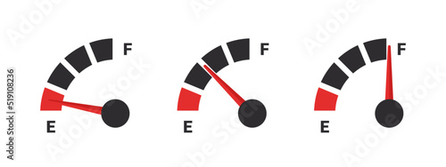 Fuel gauge scales icons. Gasoline indicator. Fuel indicator concept. Vector illustration