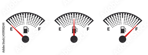 Fuel gauge icons. Gasoline indicator. Gas tank gauge. Fuel indicator concept. Vector images