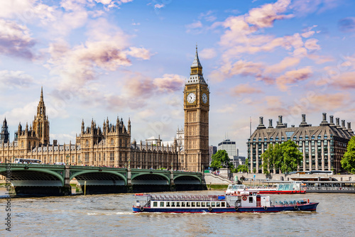 Big Ben  Westminster Bridge on River Thames in London  England  UK
