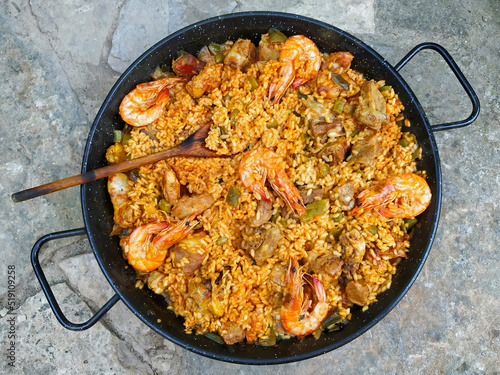 Cooking a paella.