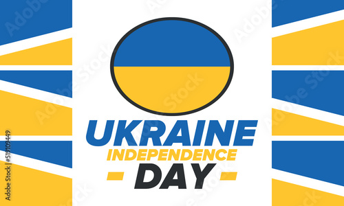 Ukraine Independence Day. National happy holiday, celebrated annual in August 24. Ukrainian flag. Blue and yellow. Patriotic elements. Poster, card, banner and background. Vector illustration