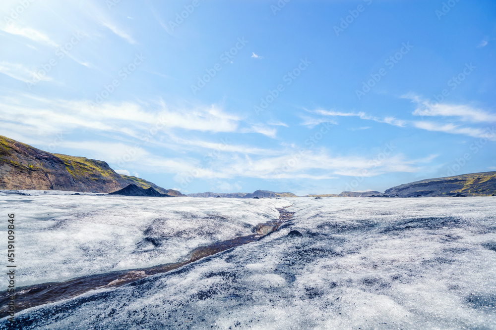 Glacier scenery in Iceland with mountains