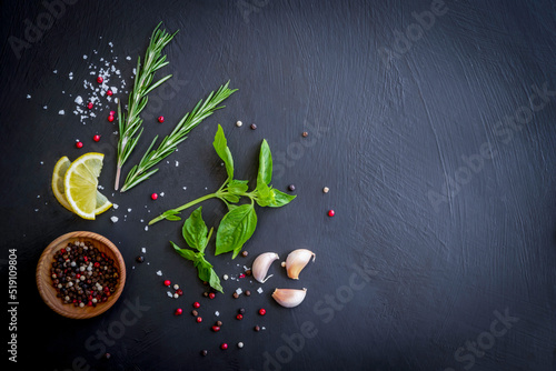 spicy green herbs as ingredients for cooking
