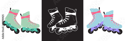 Roller skates Different colors and acts of skating shoes. Cartoon illustration isolated
