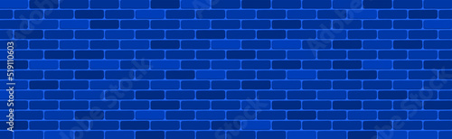 Blue brick wall background. Long vector banner