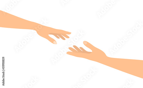 Female and male hands reaching for each other. A woman giving a hand to a man. Vector illustration