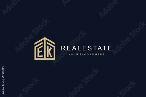 Letter EK with simple home icon logo design, creative logo design for mortgage real estate photo