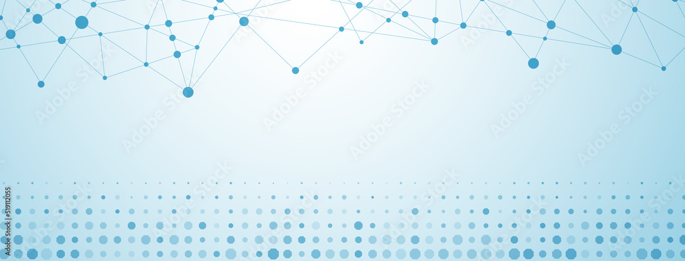 Abstract background in light blue colors made of big and small dots connected by straight lines