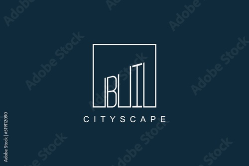 Initials BI logo with modern minimal elegant square line and abstract building