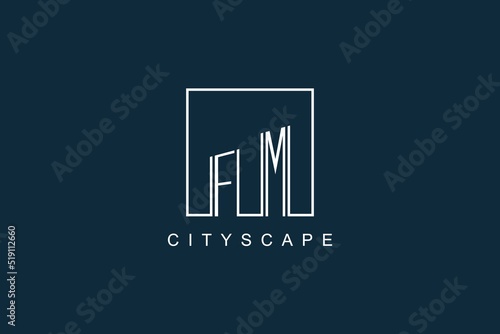 Initials FM logo with modern minimal elegant square line and abstract building