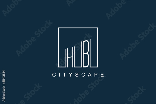 Initials HB logo with modern minimal elegant square line and abstract building