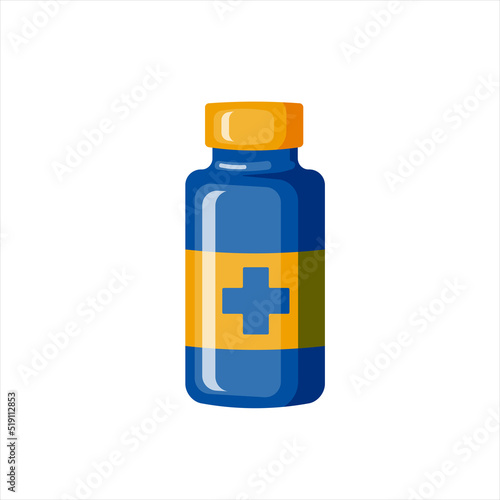 Medical bottle with label. Pill flat icon isolated on white background. Flat vector illustration.
