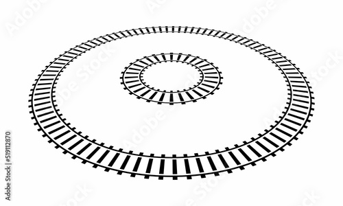 
Vector illustration of circle railroad isolated on white background. Infinity railway train track icon set. Perspective view railroad train pathes. 
