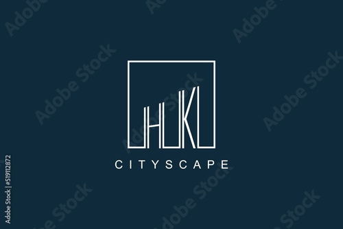 Initials HK logo with modern minimal elegant square line and abstract building